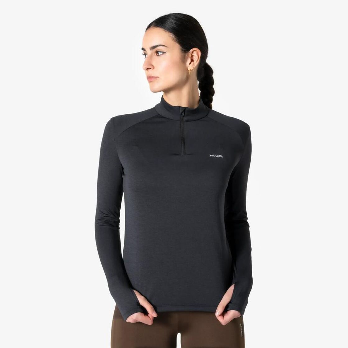 데카트론 여성 하프집 러닝 긴팔 티 런 코어 스모크 블랙(Decathlon Women's Half-Zip Running Long-Sleeved T-shirt Run Core Smoke Black) - 2