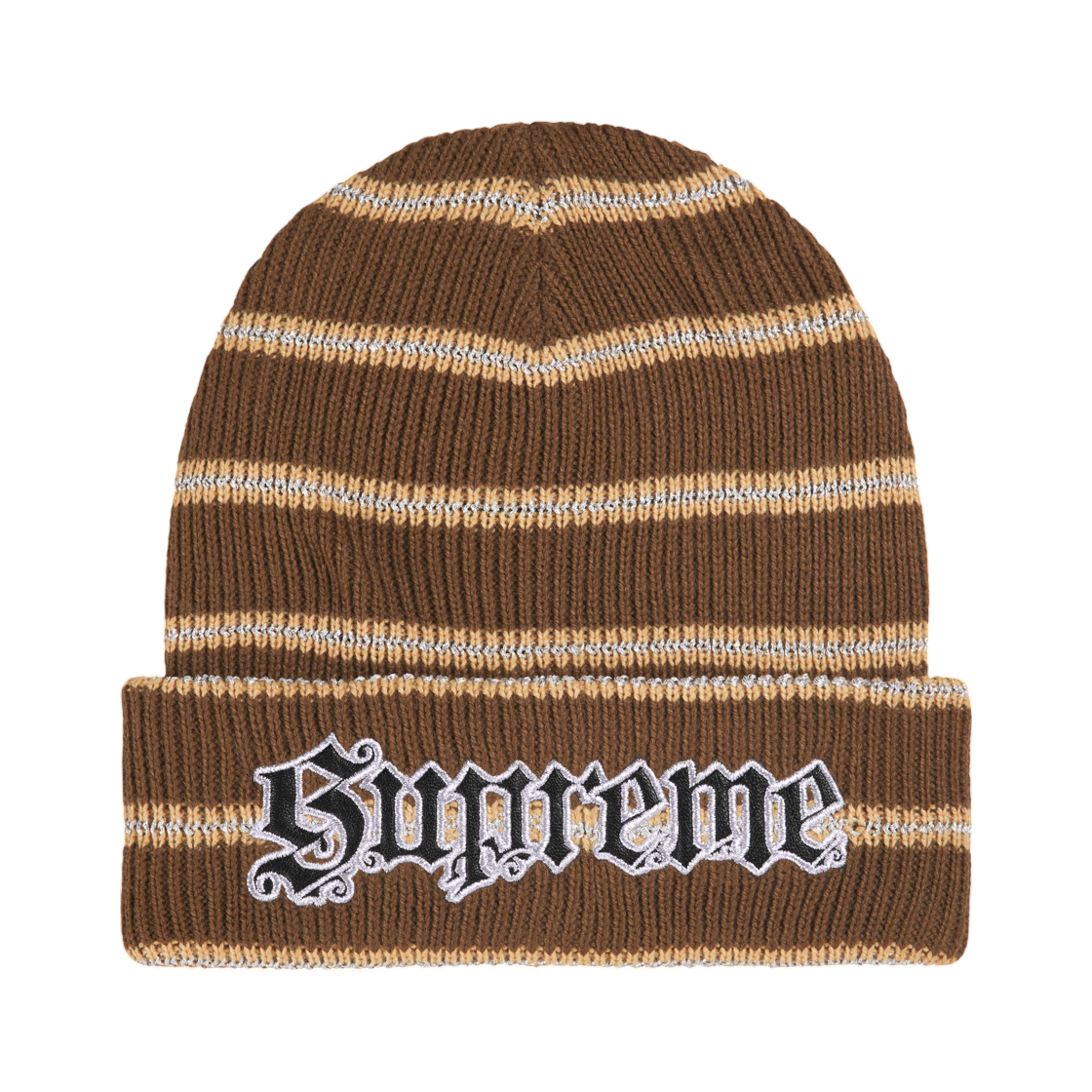 - Supreme Metallic Stripe Beanie Brown - 26FW