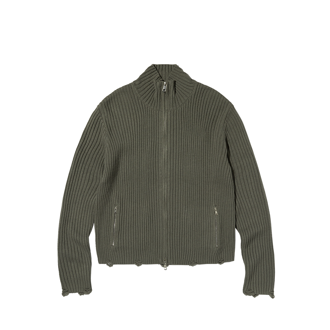 스웨이드 데미지 니트 집업 그레이(Suade Damage knit zip up Gray)