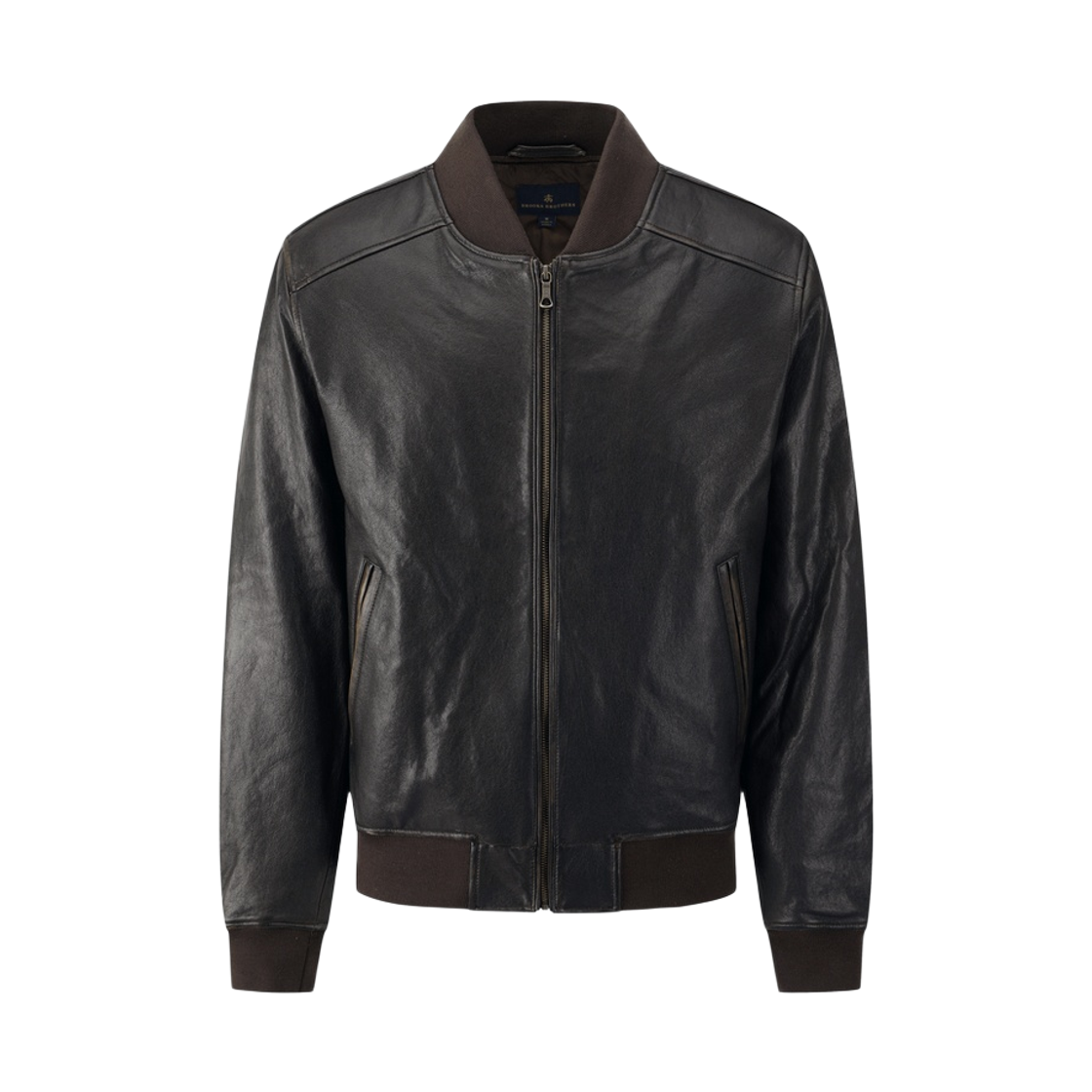 BBLJMMG301-ZBR BrooksBrothers Washed Leather Bomber Brown