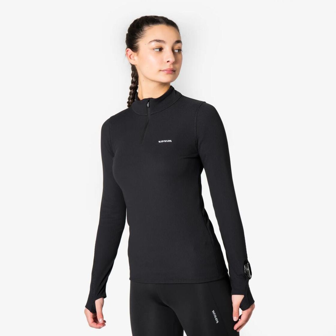 데카트론 여성 하프집 러닝 긴팔 티 런 웜 플로우 스모크 블랙(Decathlon Women's Half-Zip Running Long-Sleeved T-shirt Run Warm Flow Smoke Black) - 2