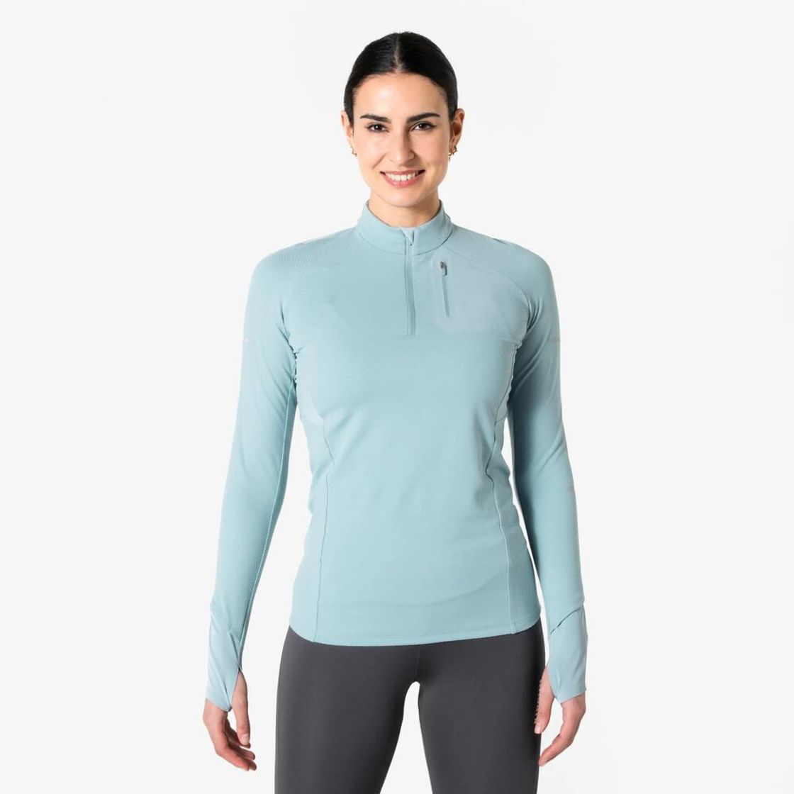 데카트론 여성 하프집 러닝 긴팔 티 런 웜 900 레이니 블루(Decathlon Women's Half-Zip Running Long-Sleeved T-shirt Run Warm 900 Rainy Blue) - 2