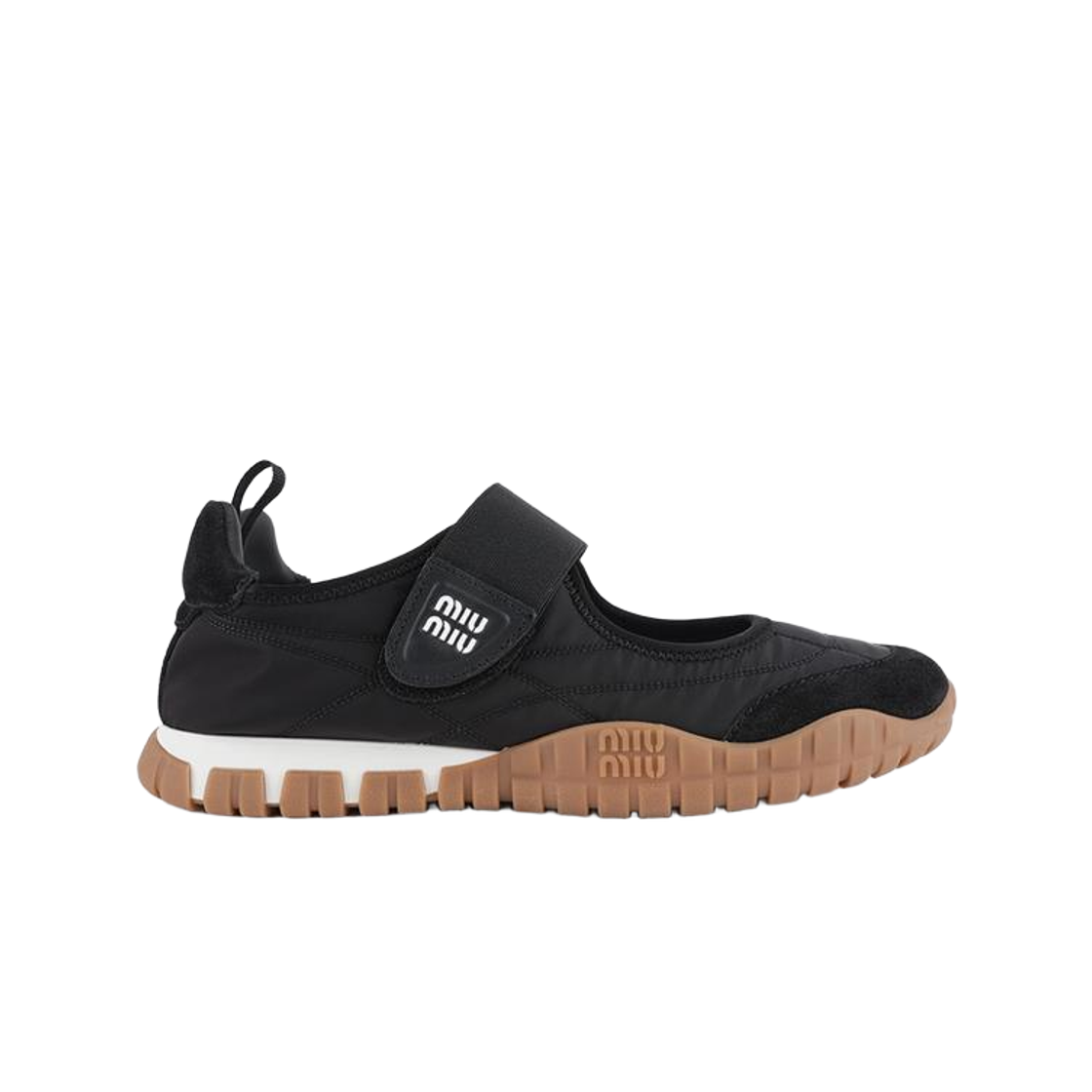 5F416E D7C F0002 [20% 쿠폰] Miu Miu Tyre Technical Fabric and Suede Ballerinas Black