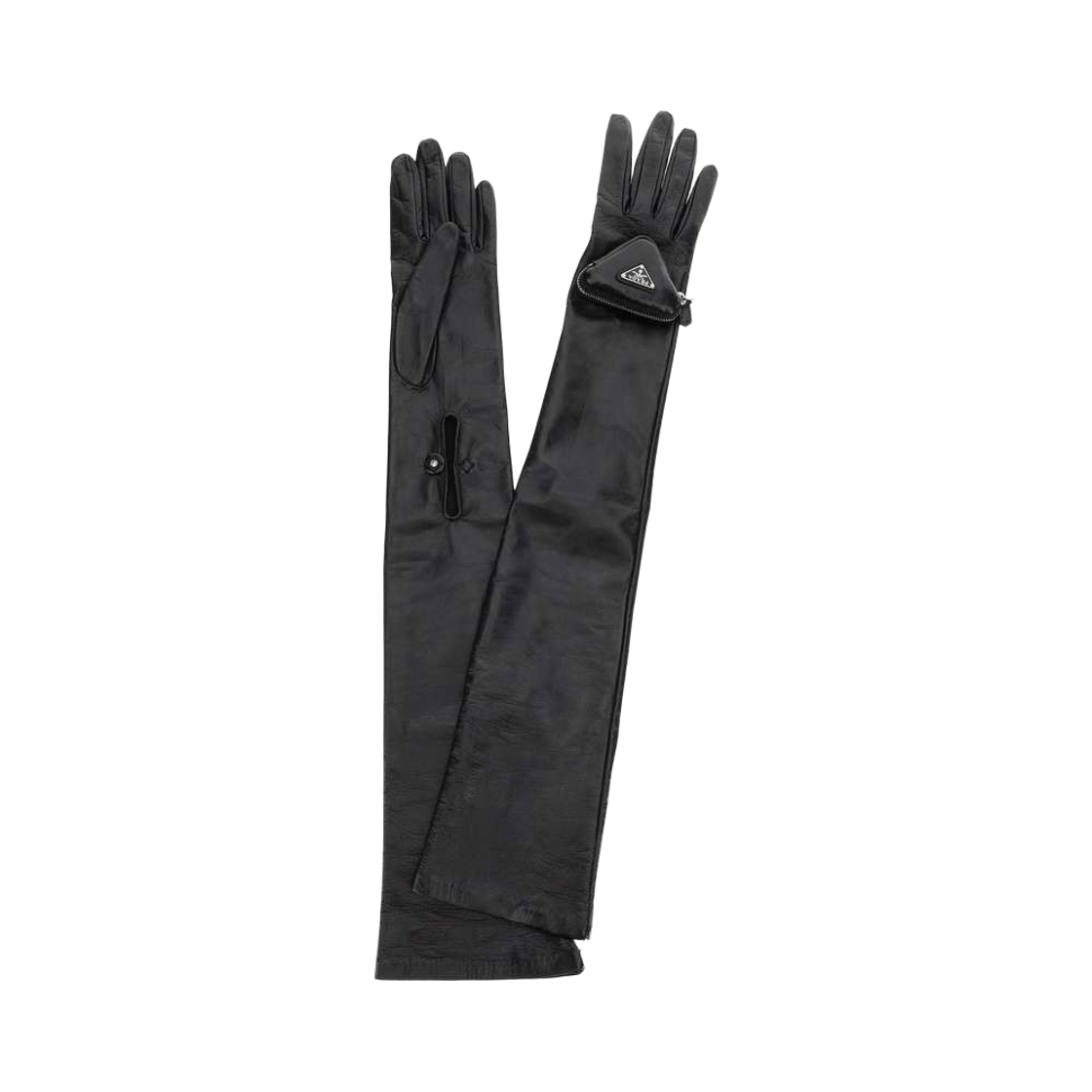 1GG144-2DWZ-F0002 (W) Prada Triangle Pouch Lambskin Long Gloves Black
