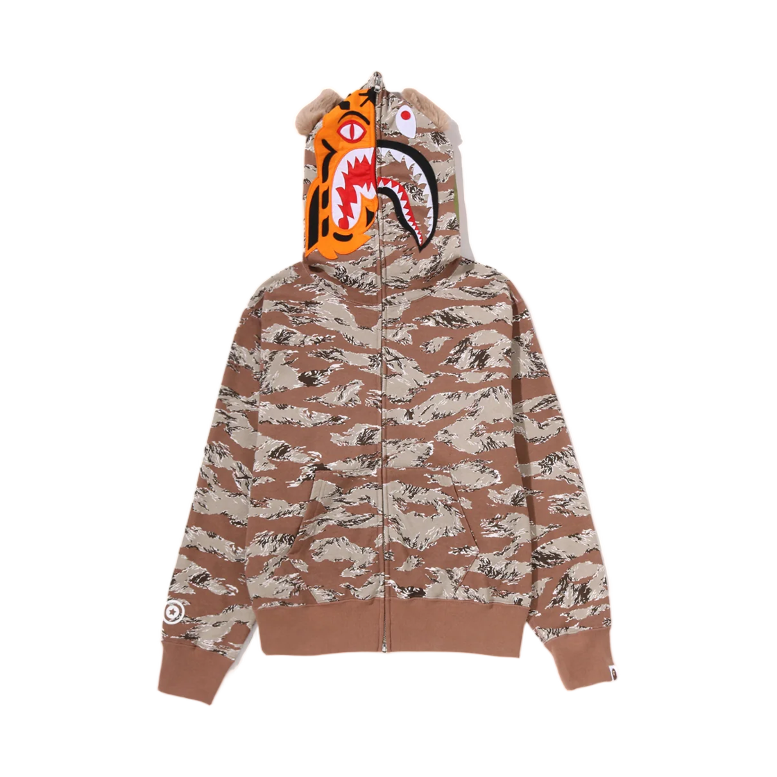 - (W) BAPE Tiger Camo Tiger Shark Full Zip Hoodie Beige