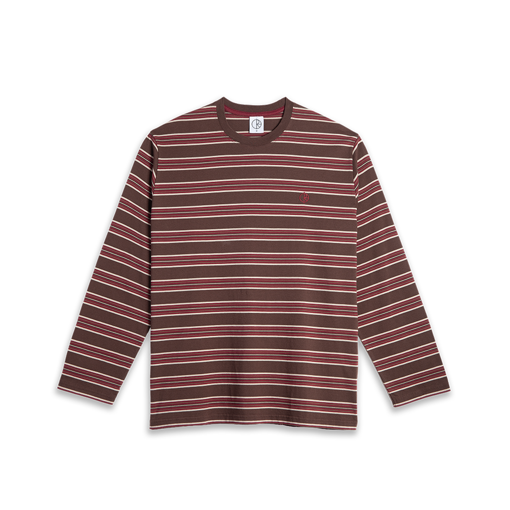 P000BLUZ Polar Skate Co. Steve LS Tee | Stripe Brown/Red
