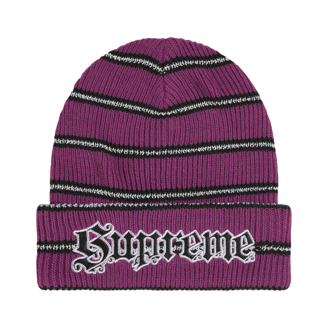 - Supreme Metallic Stripe Beanie Purple - 26FW