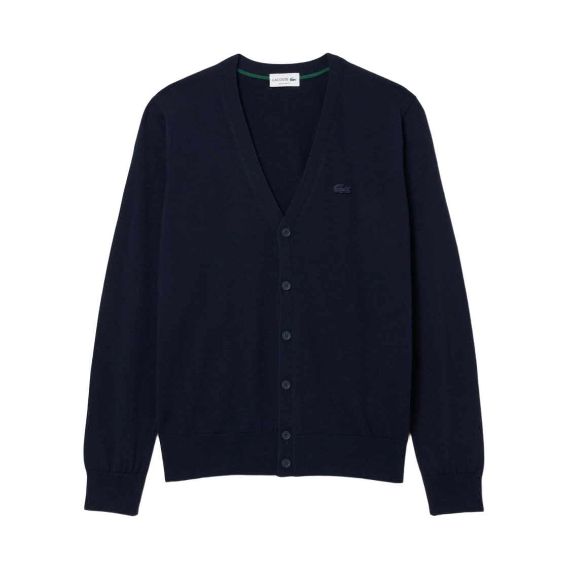 AH5665-56N-166 Lacoste Merino Wool V-Neck Cardigan Navy