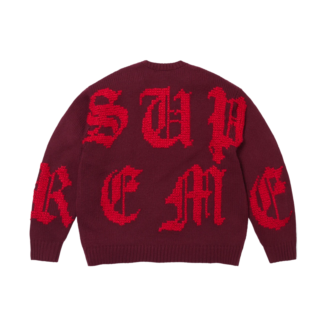 - Supreme Cross Stitch Logo Sweater Burgundy - 26FW