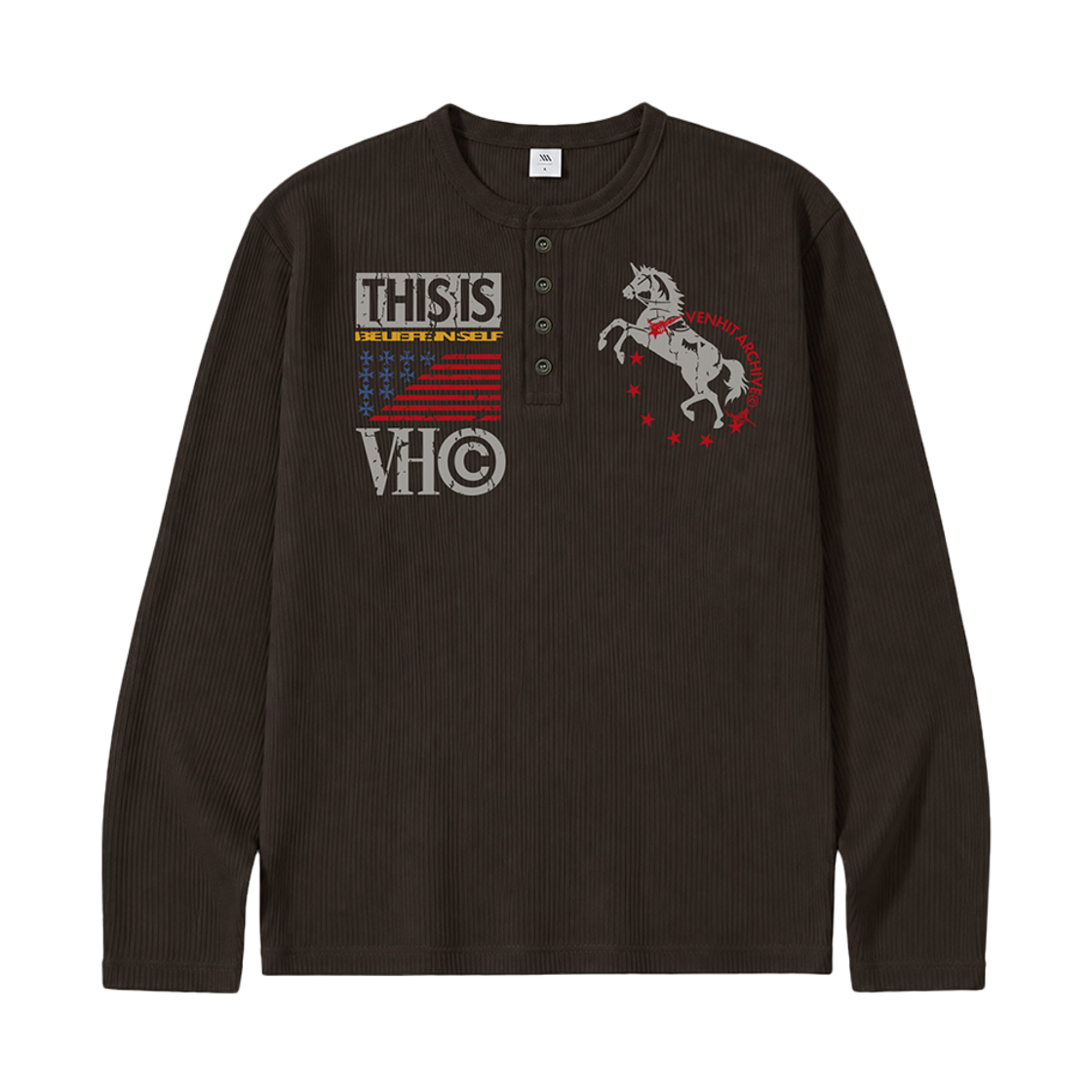 26FV007 Venhit VTA VINTAGE Henley Neck Long Sleeve Brown