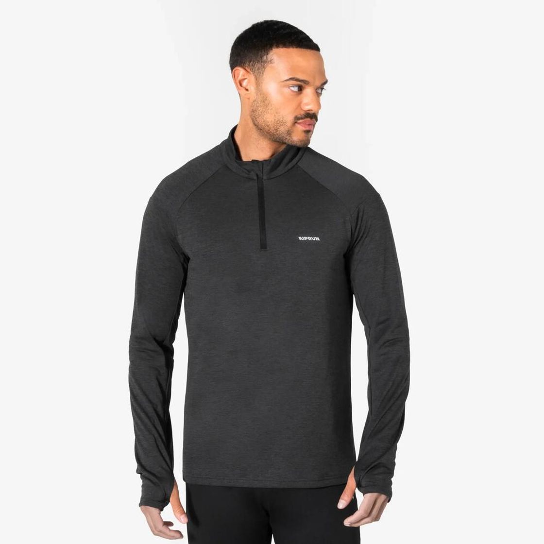 데카트론 남성 하프집 러닝 긴팔 티 런 웜 100 스모크 블랙(Decathlon Men's Half-Zip Running Long-Sleeved T-shirt Run Warm 100 Smoke Black) - 2