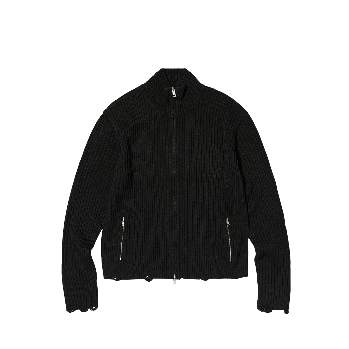 스웨이드 데미지 니트 집업 블랙(Suade Damage knit zip up Black) - 1