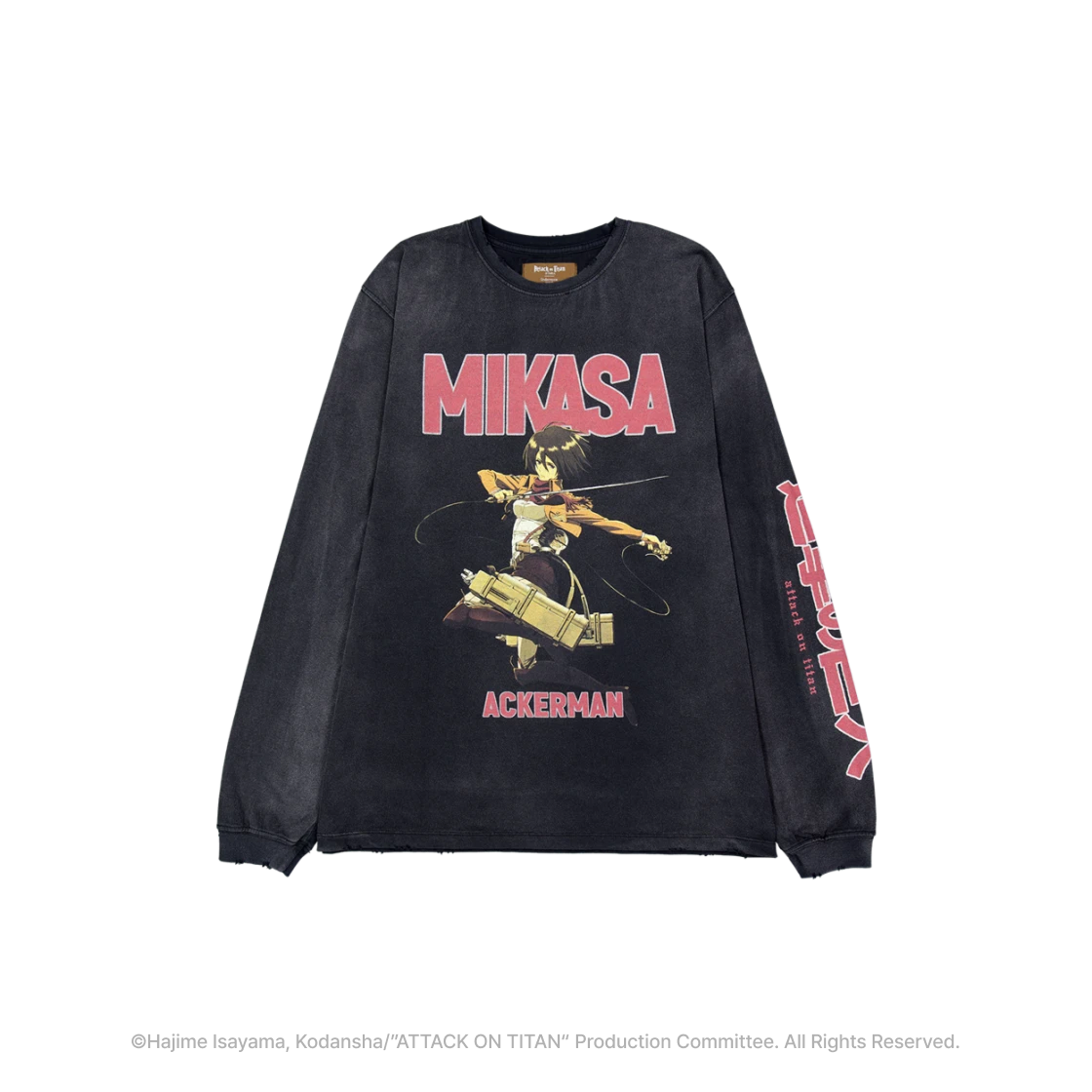 UMCAOTMLSBK [예약 배송] [Attack On Titan I Undermycar] Mikasa Ackerman Vintage Washed Long Sleeve Faded Black