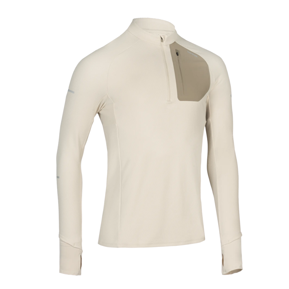 9008127 Decathlon Men's Half-Zip Running Long-Sleeved T-shirt Run Warm 900 Linen Beige