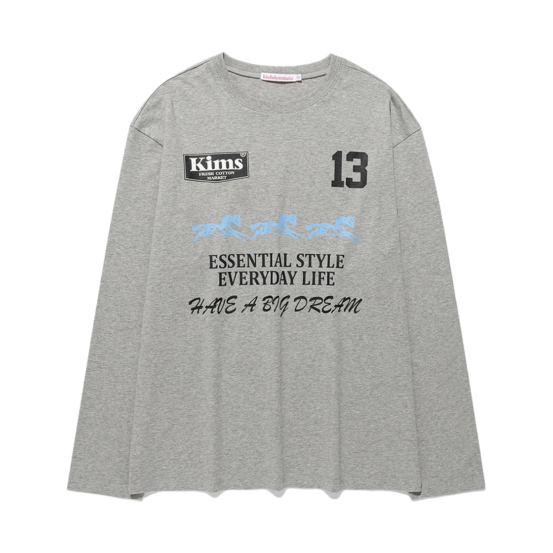 킴스프레시코튼마켓 쓰리 홀스 로고 롱슬리브 티셔츠 그레이(Kims Fresh Cotton Market (Unisex) Three Horse Logo LS Tee Grey) - 2
