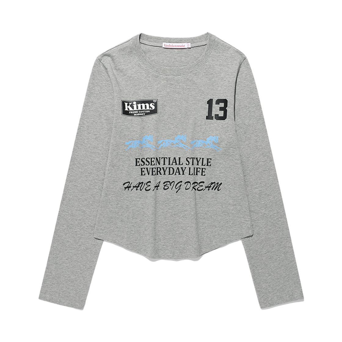 KIB6FFT551AGR Kims Fresh Cotton Market (Unisex) Three Horse Logo LS Tee Grey