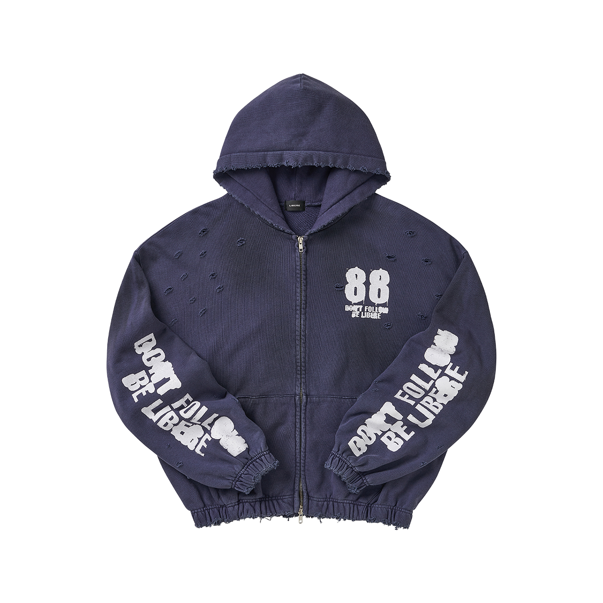 리베레 디스트레스드 집 후디 / 네이비(LIBERE 88 Distressed Zip Hoodie / Navy)