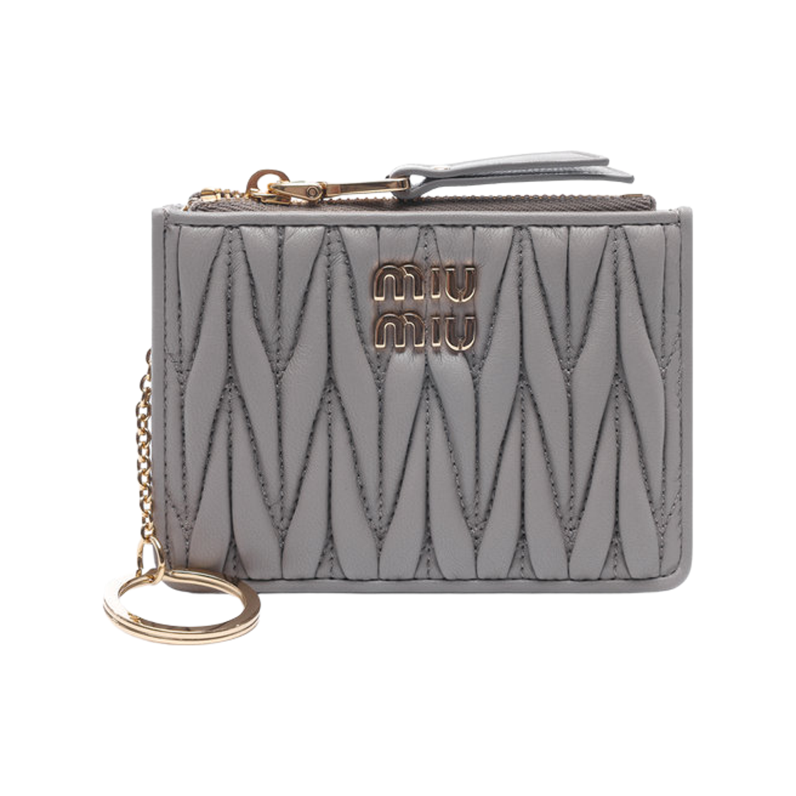 5MC093-AFPP-F0D32 Miu Miu Matelasse Nappa Leather Card Holder Pumice Stone