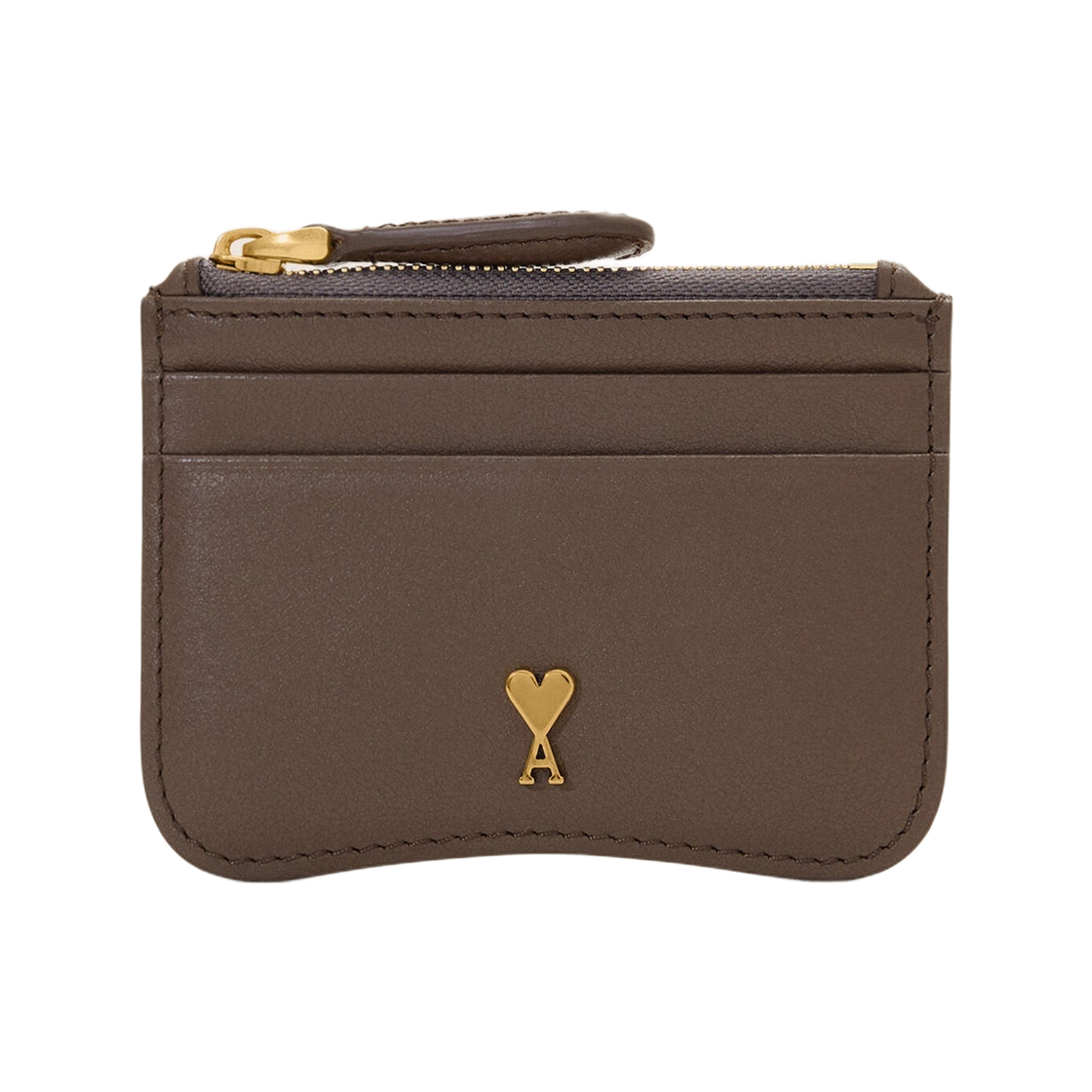 USL707-AL0208-A236 AMI de Coeur Small Grain Leather Zipped Card Holder Truffle Gold