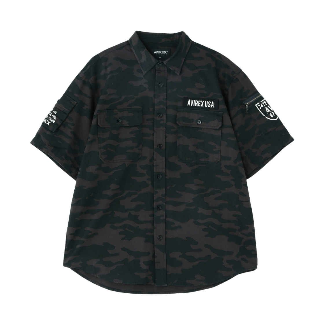 [예약배송] 아비렉스 베이직 숏 슬리브 셔츠 블랙 카모([예약배송] Avirex Basic Short Sleeve Shirt Black Camo) - 1