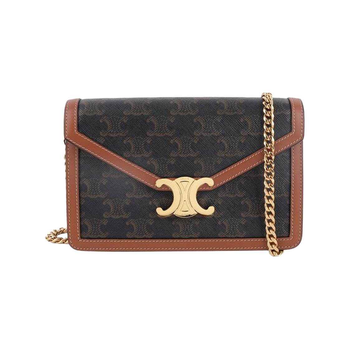 10L462DQB 04LU [20% 쿠폰] Celine Wallet On Chain Margo in Triomphe Canvas Calfskin Tan