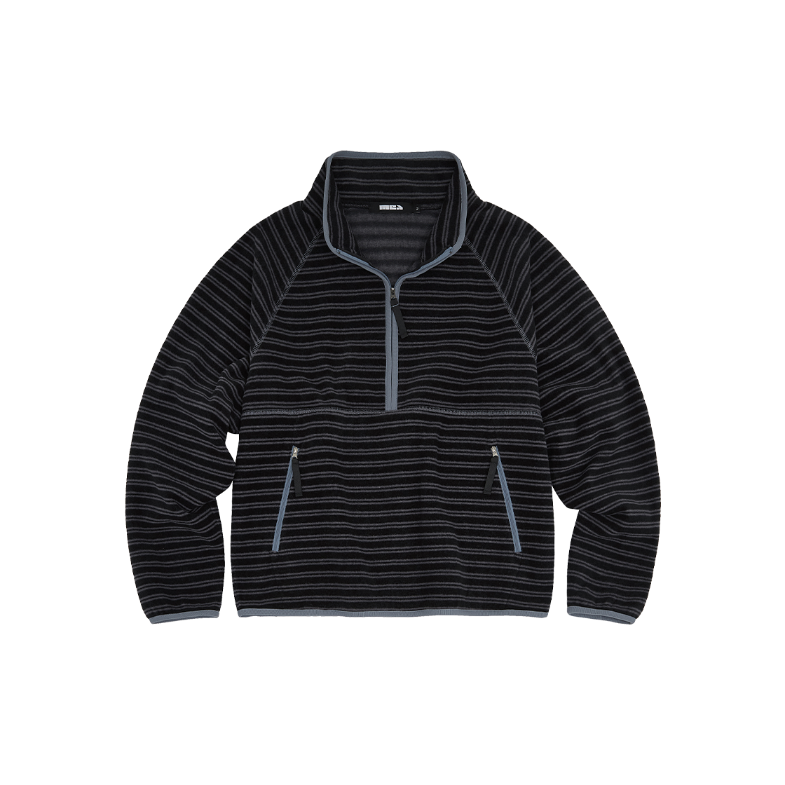 메아 스트라이프 플리스 하프 집 블랙(Mea Stripe Fleece Half Zip Black)