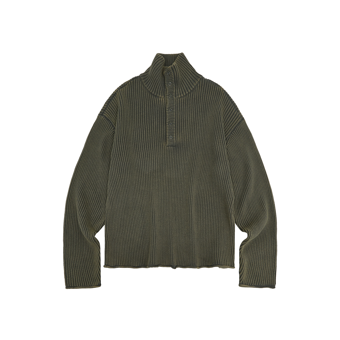 MEA03B6T08-OG Mea High Neck Henley Knit Olive Grey