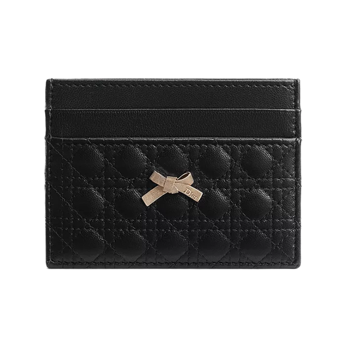 S3050OFYD-M900 Dior Baby Bow Freesia Macrocannage Lambskin Card Holder Black