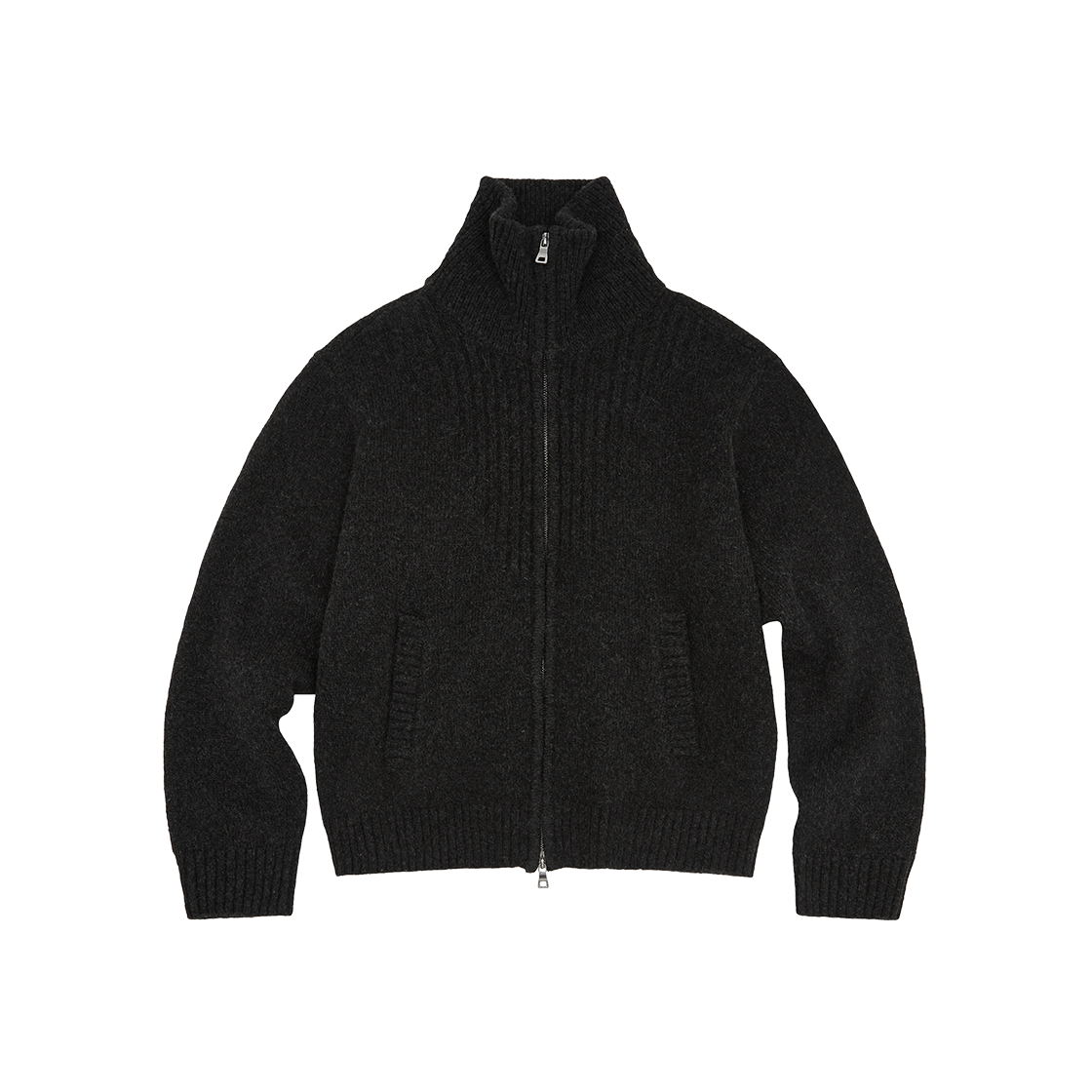 메아 알파카 하이 넥 니트 집 차콜(Mea Alpaca High Neck Knit Zip Charcoal)
