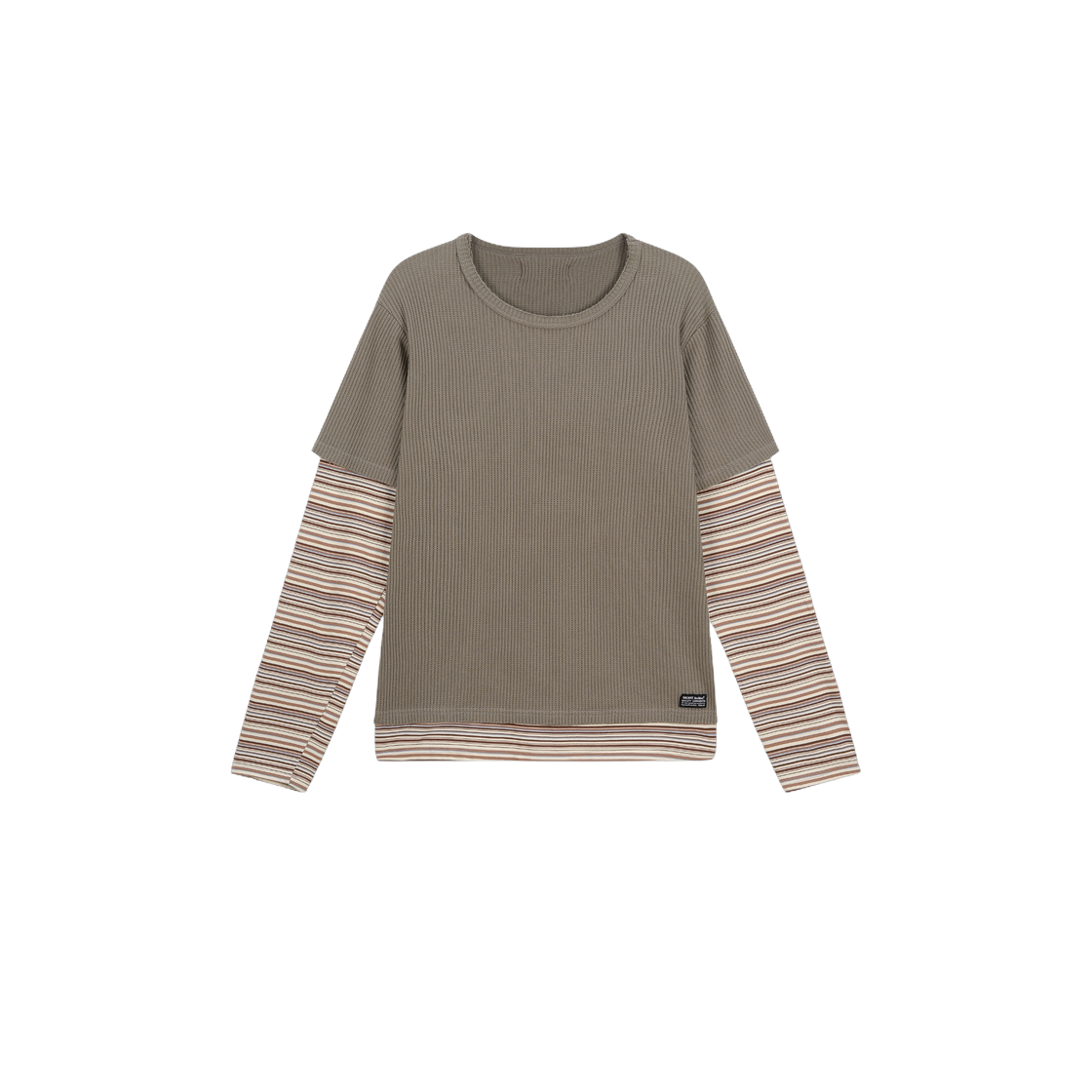 베이컨트 아카이브 (남성) 마크 스트라이프 레이어드 롱슬리브 카키(Vacant Archive (Men) Mark Stripe Layered Long Sleeve Khaki)