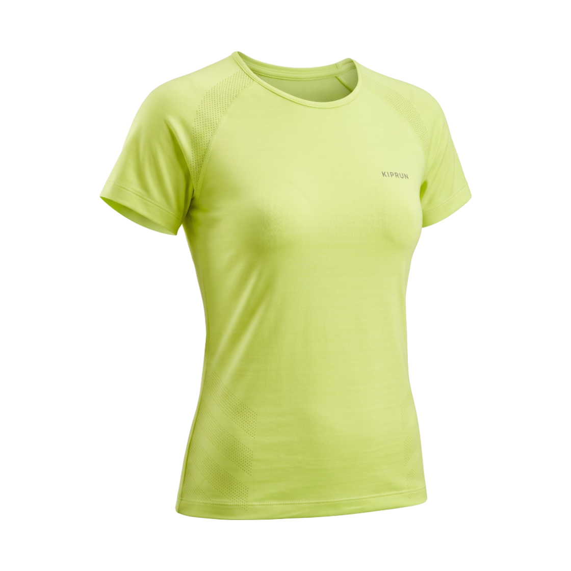 8968557 Decathlon Women's Running Seamless Slim-Fit Short-Sleeved T-shirt Run Comfort 500 Anise Green