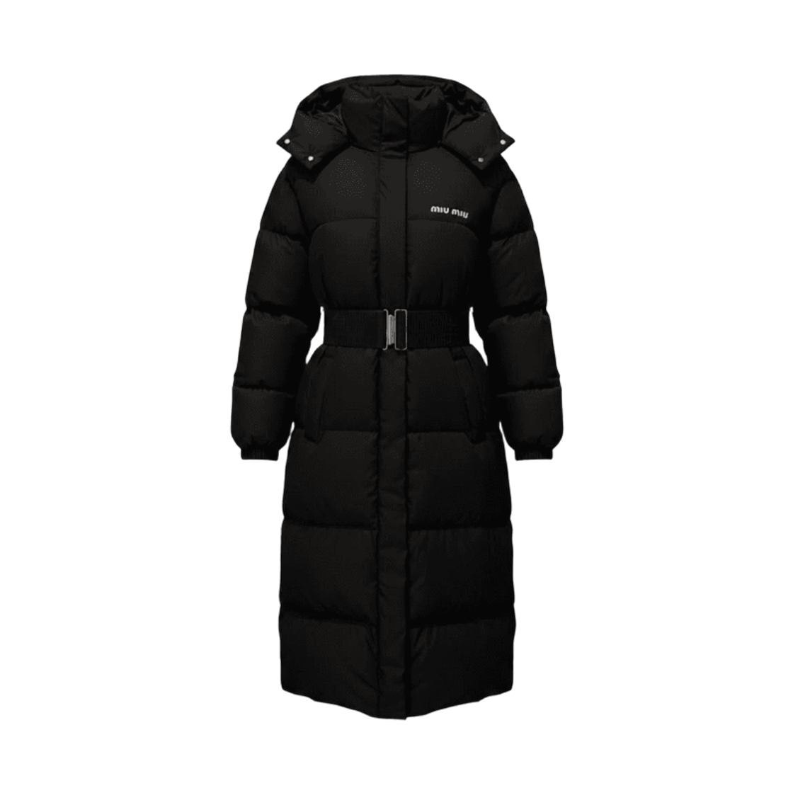 MS1843-1ZQA-F0002 (W) Miu Miu Belted Goose Down Long Down Jacket Black
