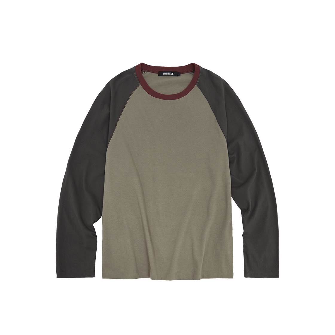 MEA03B6T03-CH Mea 3 Color Raglan Stitch L/S Charcoal