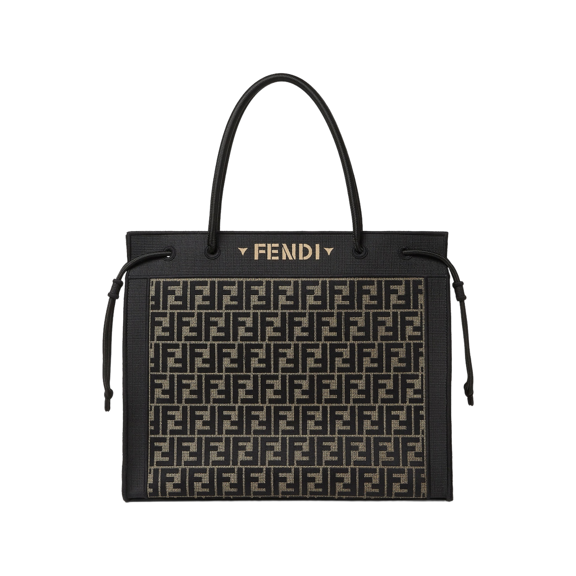 8BH379B1K0F0VAT Fendi Magic FF Embroidery Large Fabric Shopper Brown