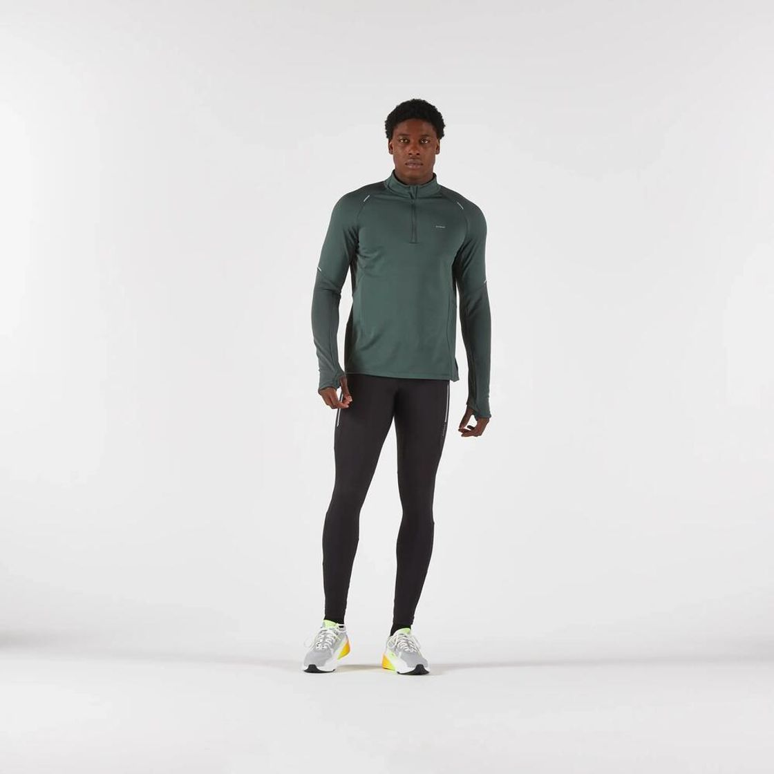 데카트론 남성 하프집 러닝 긴팔 티 런 웜 500 스모크 그린(Decathlon Men's Half-Zip Long-Sleeved Running T-Shirt Run Warm 500 Smoke Green) - 3
