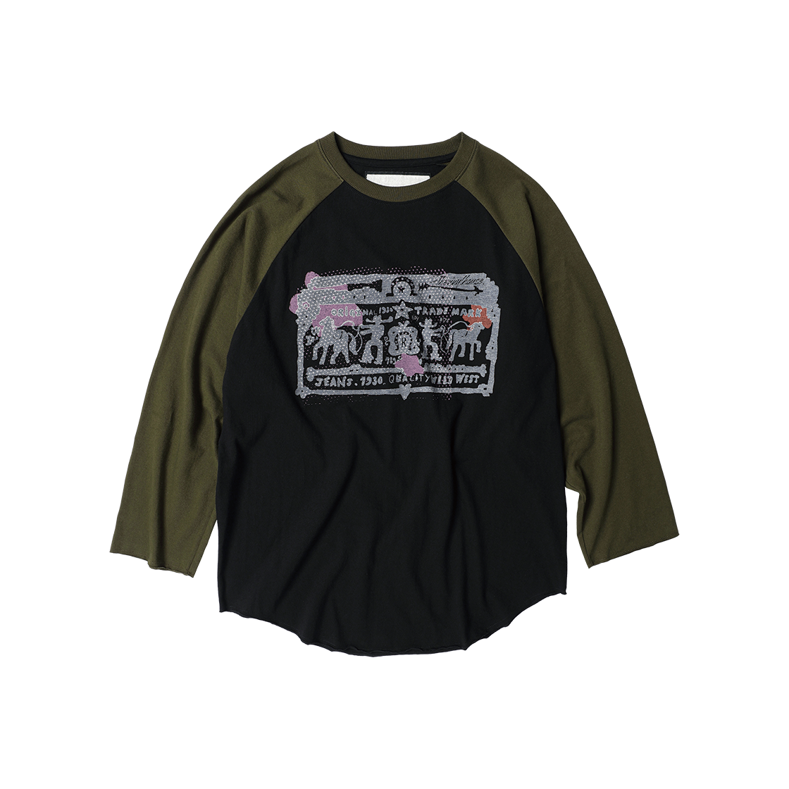 VH2FFUT560AKH Thevinylhouse Cowboy Pictogram Raglan LS Tee Khaki