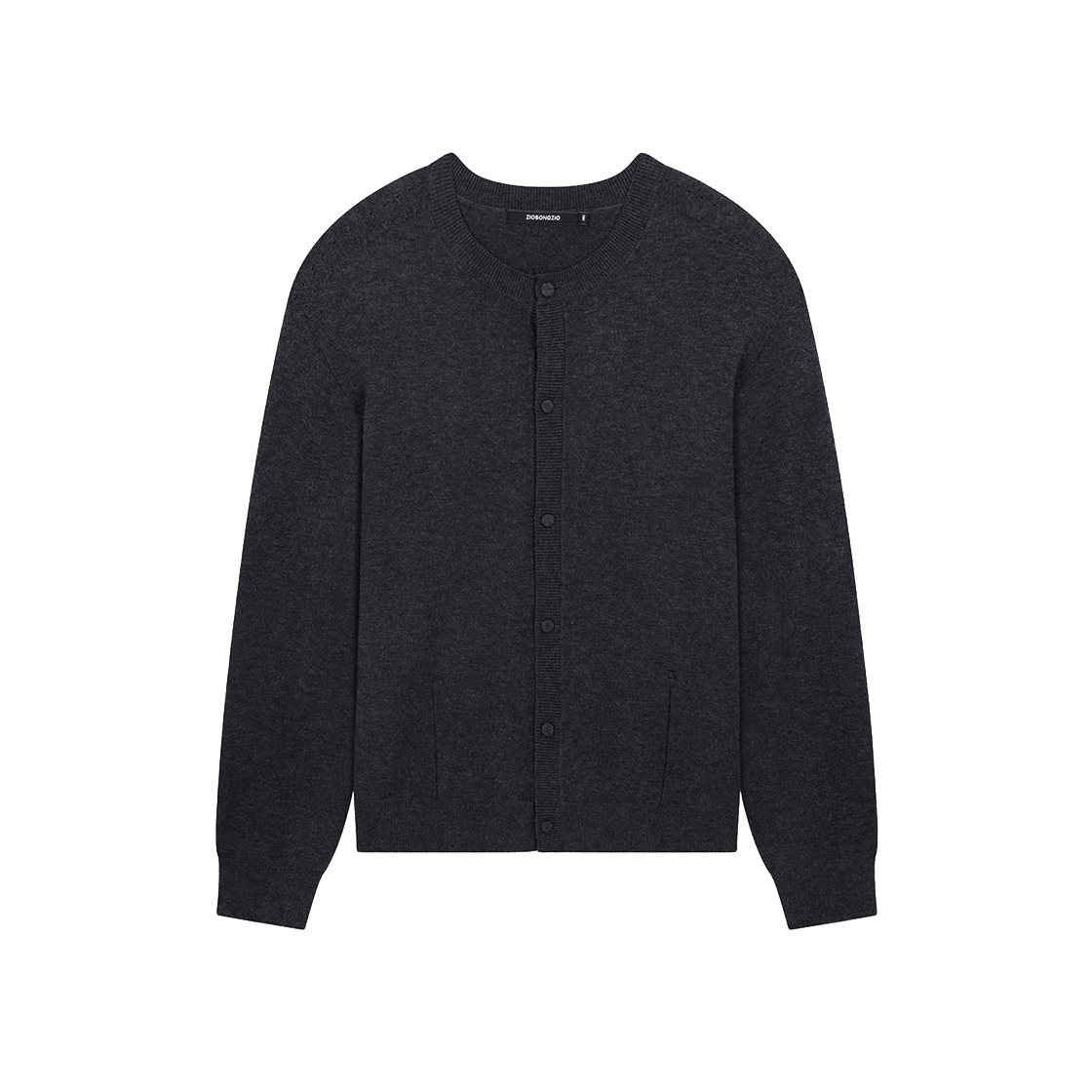 ZI6KT684DG ZIOSONGZIO Timeless Wholegarment Collarless Cardigan Dark Grey