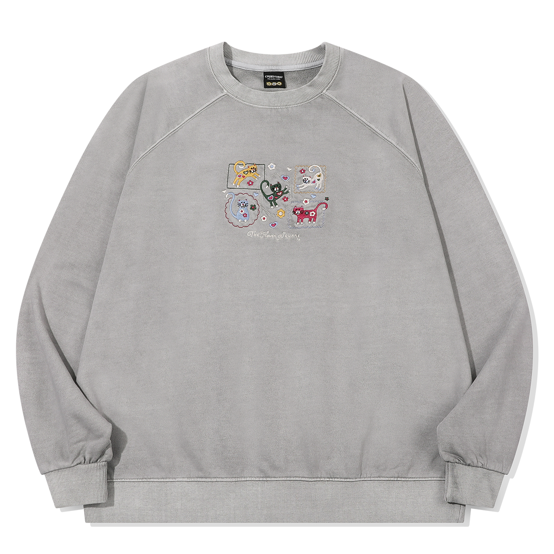 C26FB26 CPGN STUDIO Flower Cat Embroidery Raglan Pigment Sweatshirt Ghost Gray