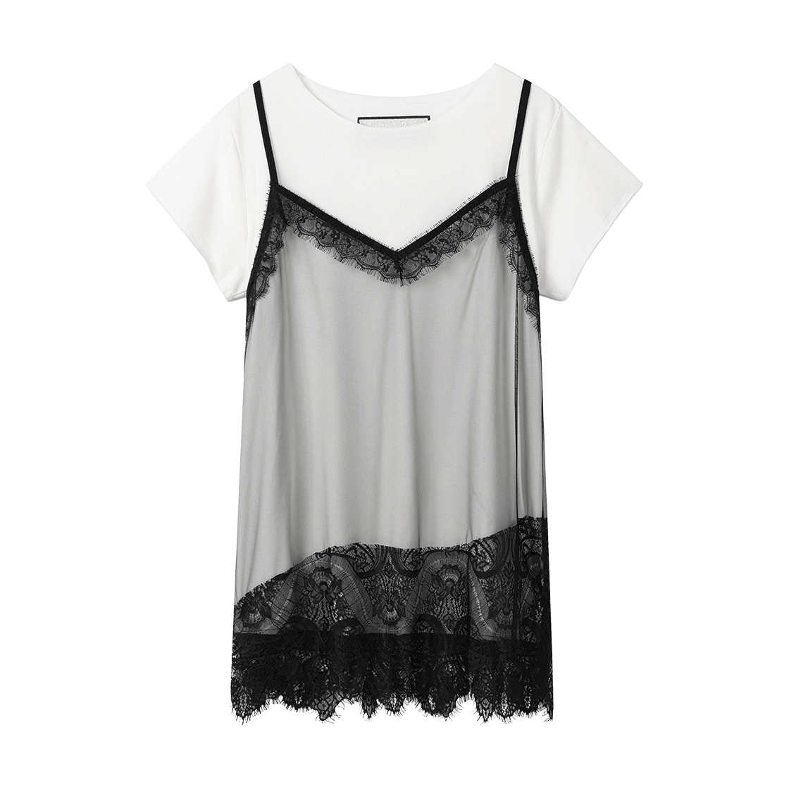 더바이닐하우스 레이스 레이어드 원피스 화이트(Thevinylhouse Lace Layered One-Piece (W) White)