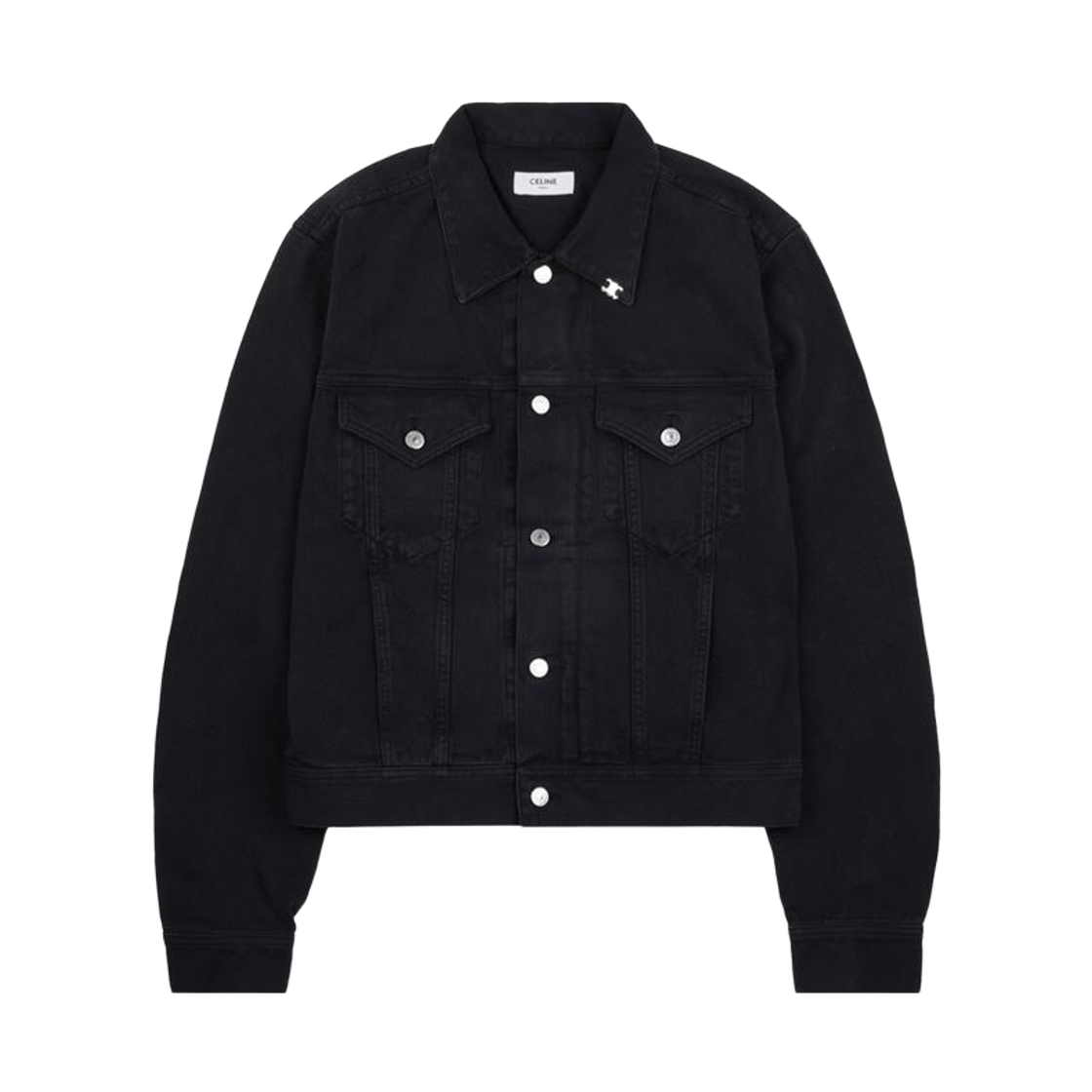 RV19V617R GLA8 [20% 쿠폰] Celine Heavy Cotton Twill Trucker Jacket Overdye Black Heavy Stone Wash