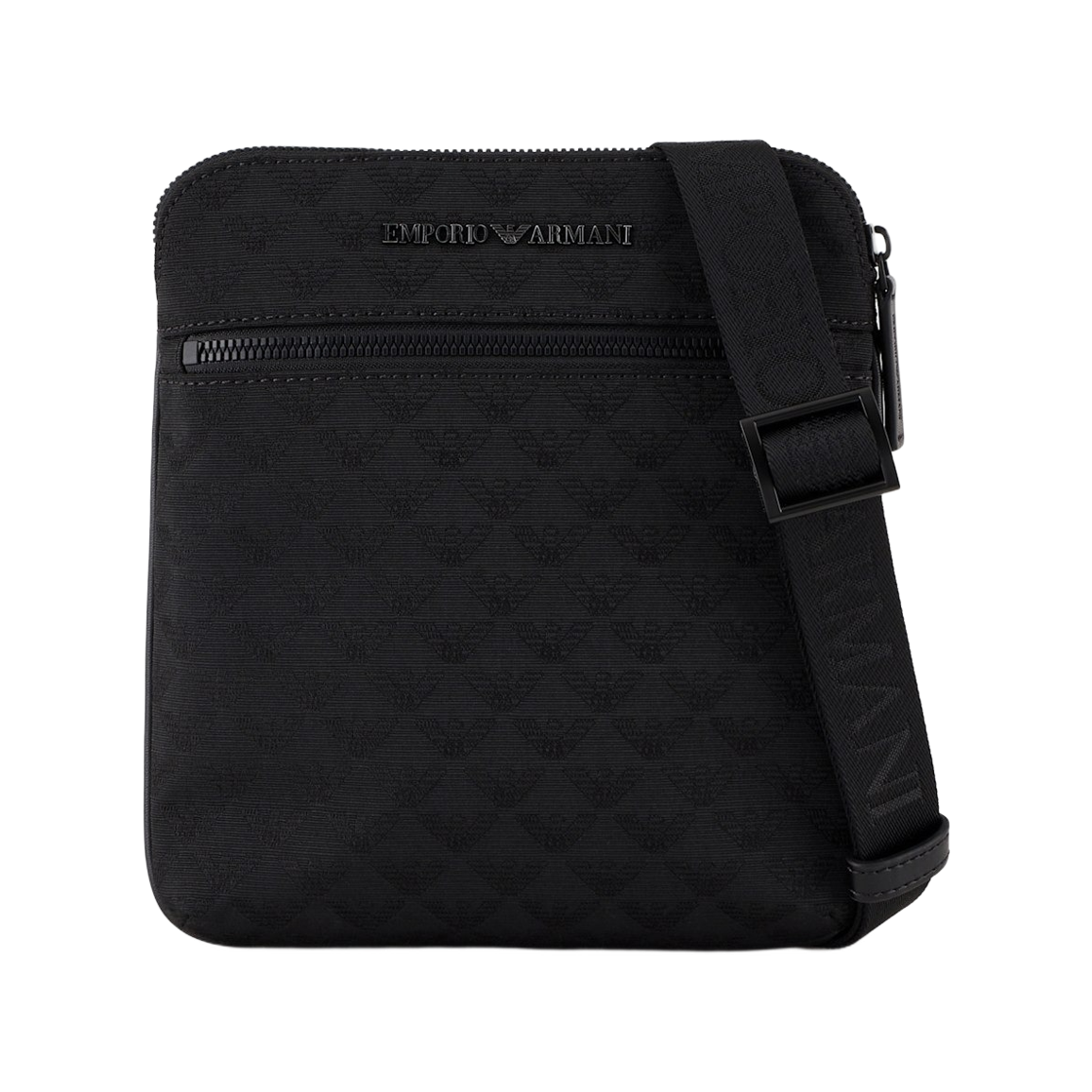 Y4M185Y022V81336 Emporio Armani All-Over Jacquard Eagle Detail Flat Nylon Shoulder Bag Black