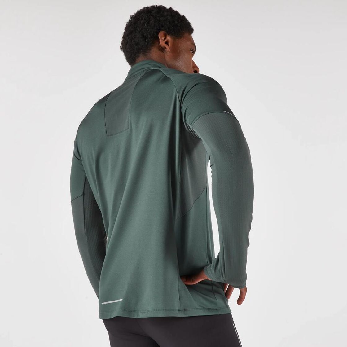 데카트론 남성 하프집 러닝 긴팔 티 런 웜 500 스모크 그린(Decathlon Men's Half-Zip Long-Sleeved Running T-Shirt Run Warm 500 Smoke Green) - 4