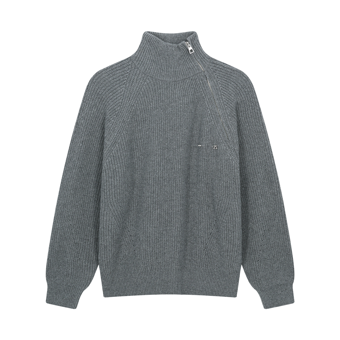 지오송지오 리브드 어시메트릭 지퍼 하이넥 니트 멜란지그레이 ZI6KT601MG(ZIOSONGZIO Ribbed Asymmetric Zip High Neck Knit Melange Grey) - 1