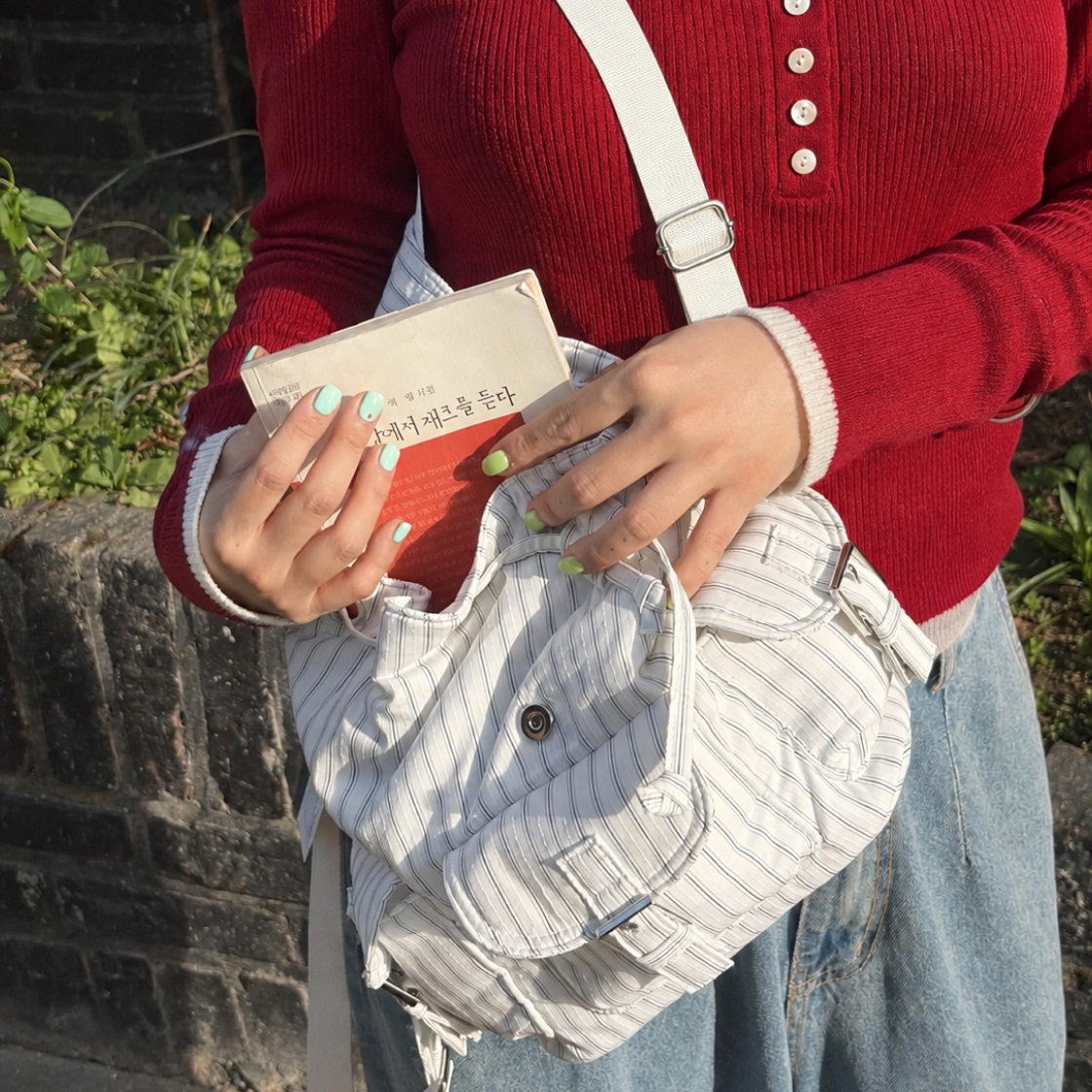 라츠유 노스텔지아 백팩 스트라이프 네이비(LOTS YOU Nostalgia Backpack Stripe Navy) - 5