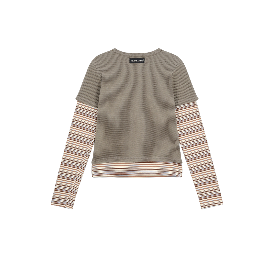 베이컨트 아카이브 (여성) 마크 스트라이프 레이어드 롱슬리브 카키(Vacant Archive (Women) Mark Stripe Layered Long Sleeve Khaki) - 2