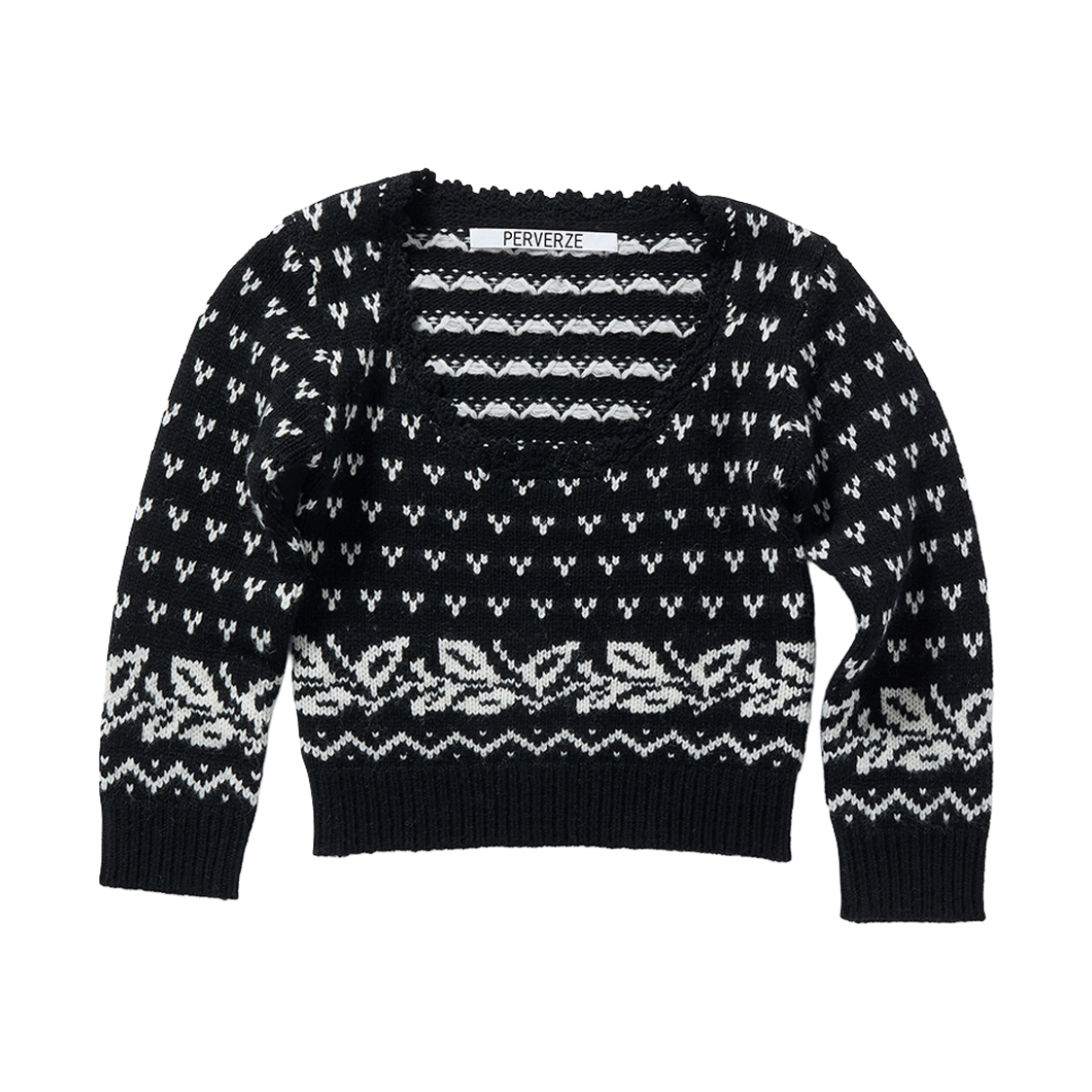 퍼버즈 우먼 버즈 아이 타이니 니트 블랙 - 26FW(Perverze Women Birds Eye Tiny Knit Black - 26FW) - 1