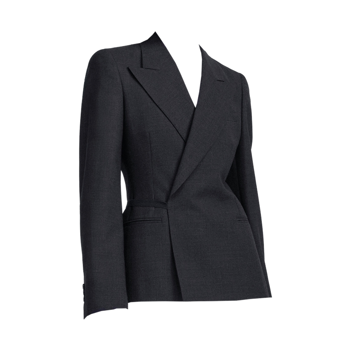S29BN0424M35524855M (W) Maison Margiela Belted Peak-Lapel Wool Blazer Dark Grey