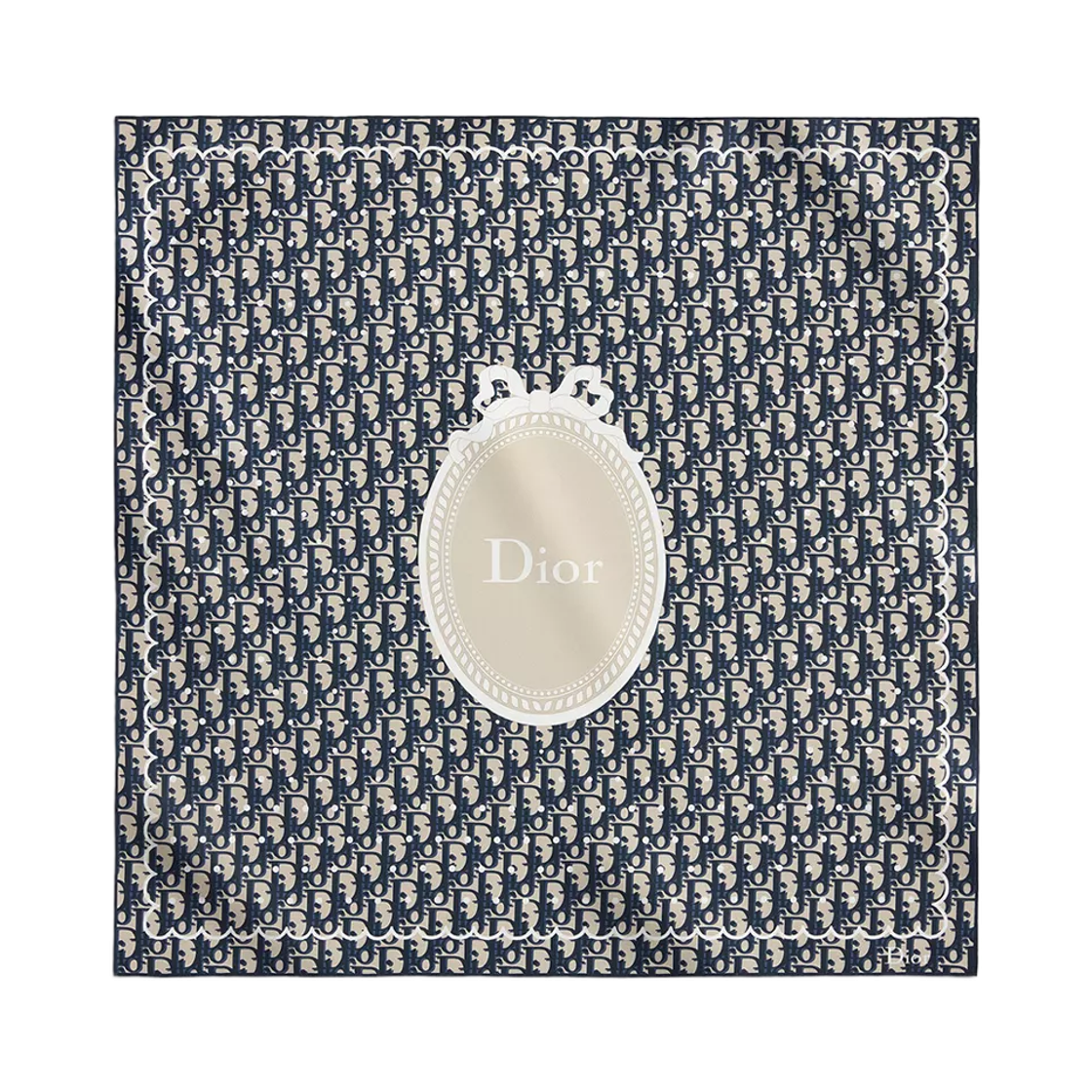 65TC070D6216-C516 (W) Dior Polka Dior Oblique 70 Square Scarf Navy Blue Beige