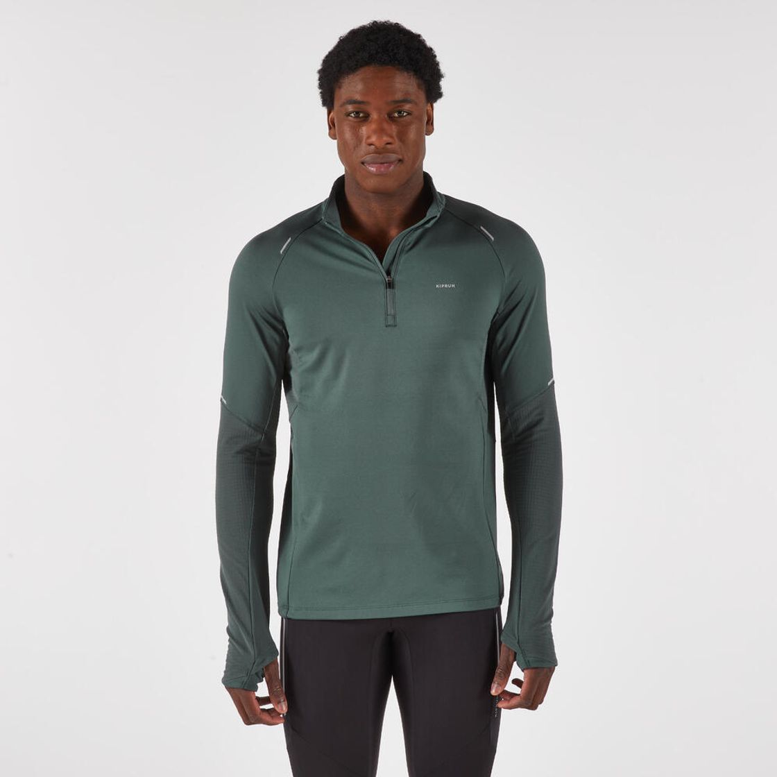 데카트론 남성 하프집 러닝 긴팔 티 런 웜 500 스모크 그린(Decathlon Men's Half-Zip Long-Sleeved Running T-Shirt Run Warm 500 Smoke Green) - 2