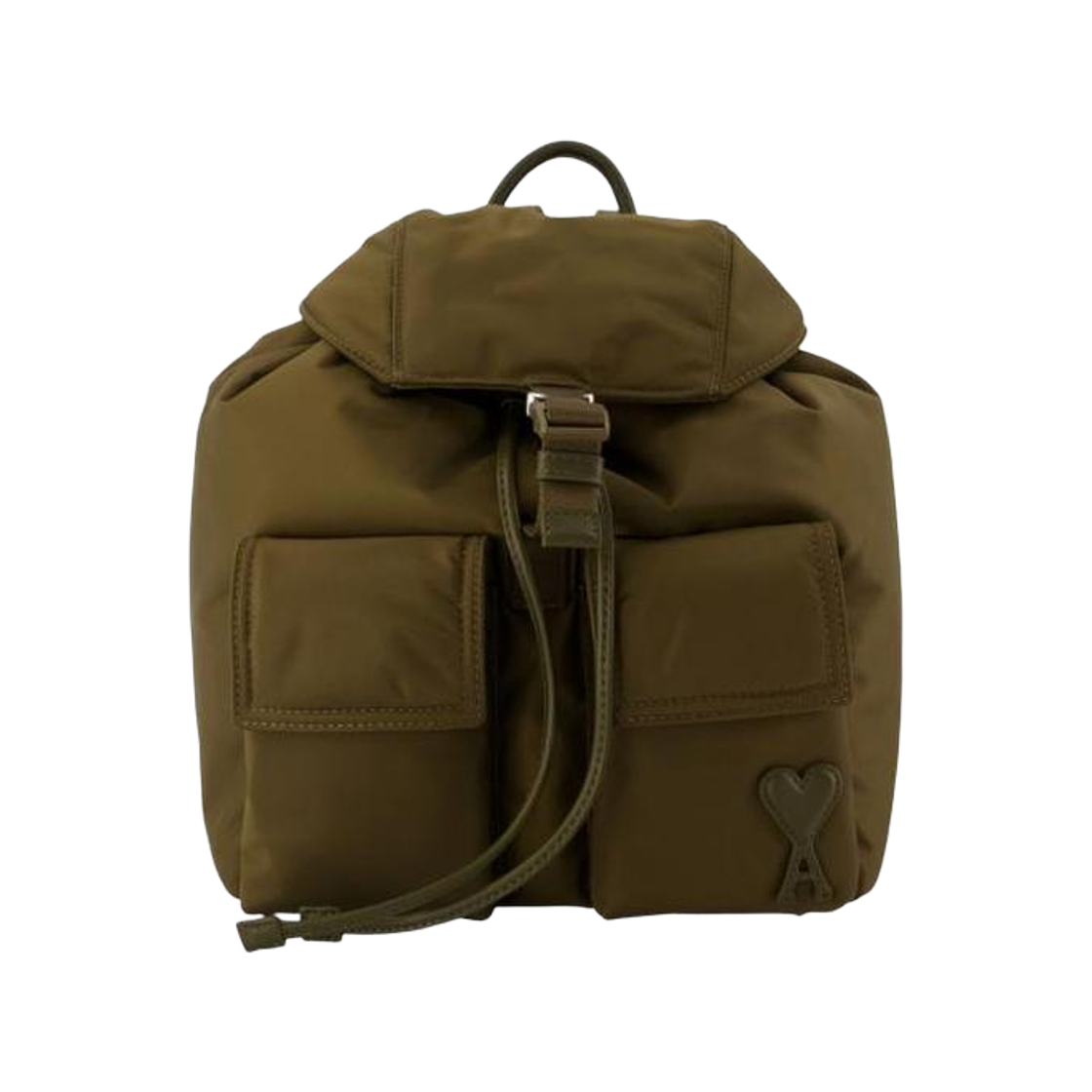 아미 톤온톤 하트 로고 스몰 나일론 마르셀 플랩 백팩 카키(AMI de Coeur Small Nylon Marcel Flap Backpack Khaki)